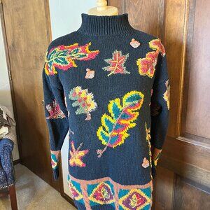 Arlando Autumn Leaves Navy Blue Sweater, Size S